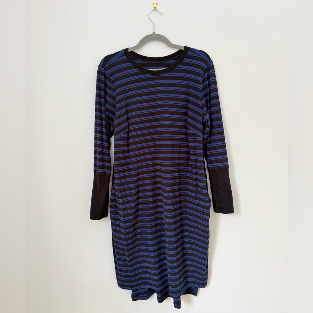 Universal Standard Tee Rex long sleeve dress, XS (US 10–12), striped, pockets